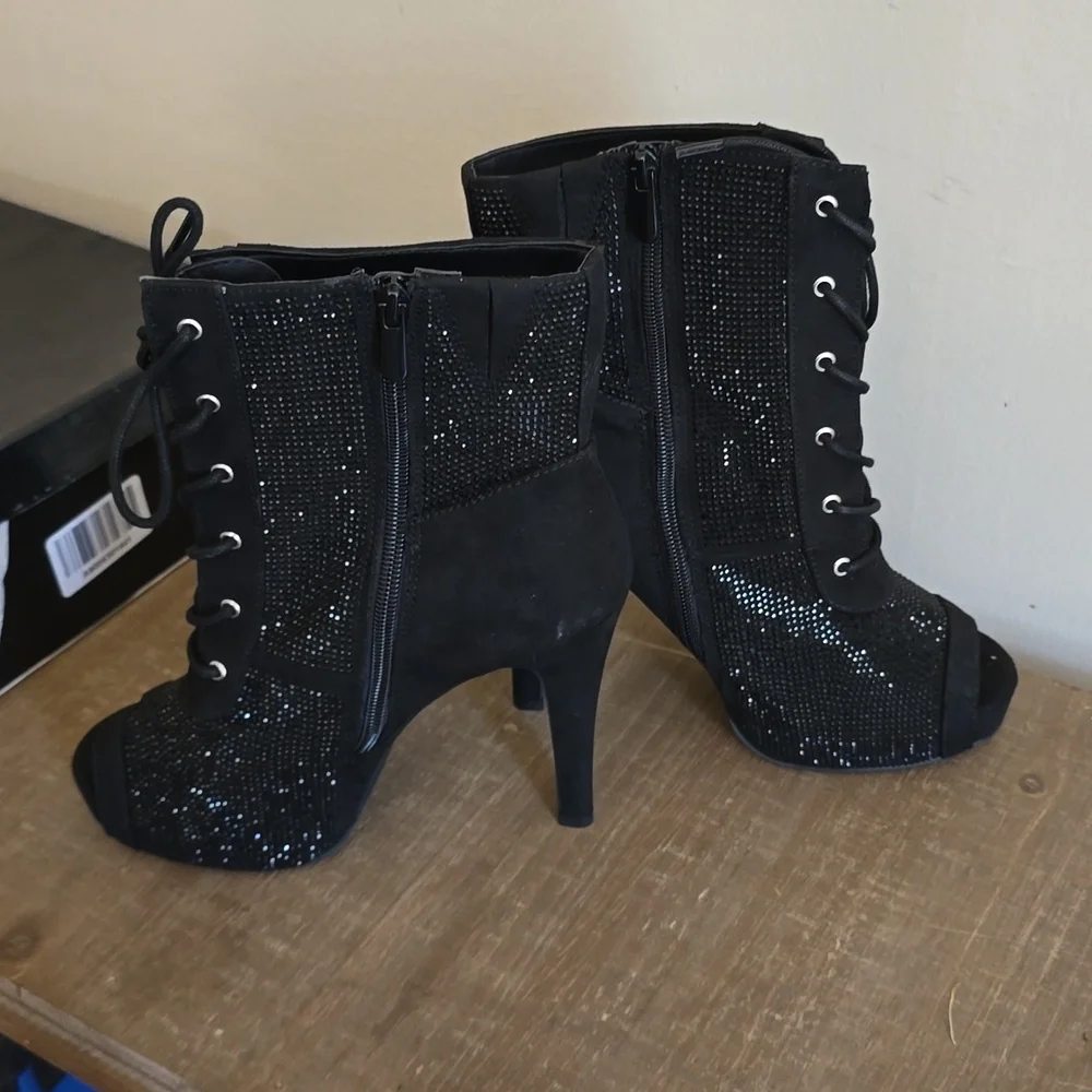 Torrid Pointed Heel Laceup Bootie - Black Rhinestone - Picture 5 of 6